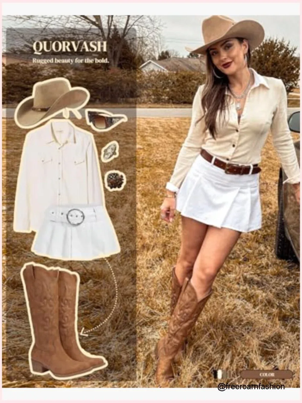 Knee High Wide Calf Cowgirl Boots with Chunky Heel Snip Toe Side Zipper - Picture 5 of 7